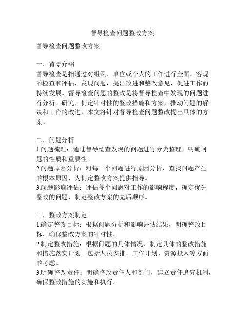 督导检查问题整改方案