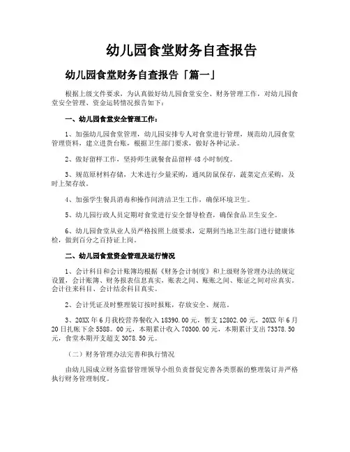 幼儿园食堂财务自查报告