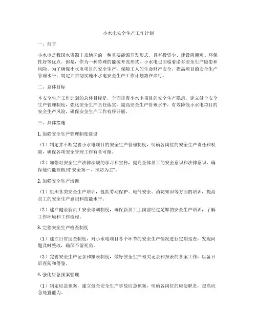 小水电安全生产工作计划