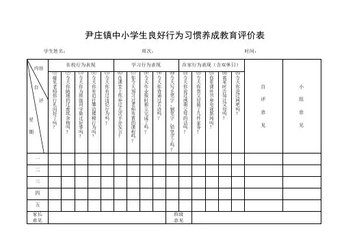 尹庄镇中小学生良好行为习惯养成教育评价表