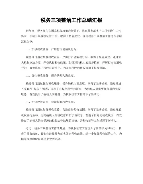 税务三项整治工作总结汇报