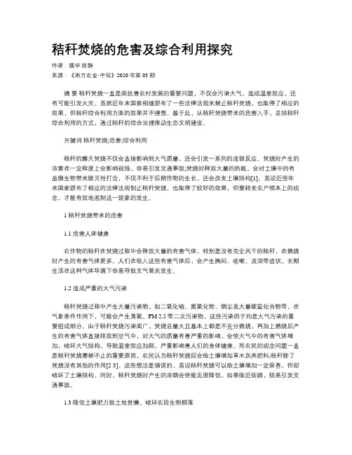 秸秆焚烧的危害及综合利用探究