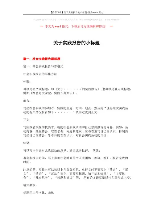 【推荐下载】关于实践报告的小标题-优秀word范文 (17页)