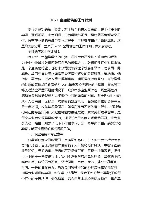 2021金融销售的工作计划