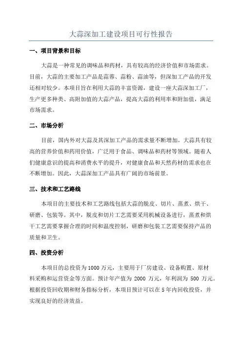 大蒜深加工建设项目可行性报告