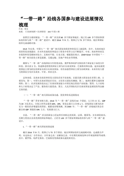 “一带一路”沿线各国参与建设进展情况梳理