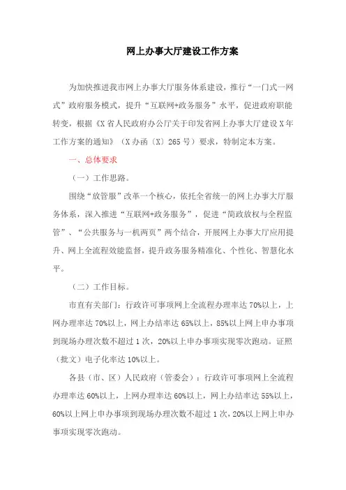 网上办事大厅建设工作方案