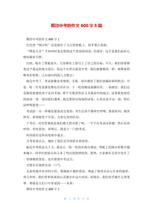 期待中考的作文600字5篇