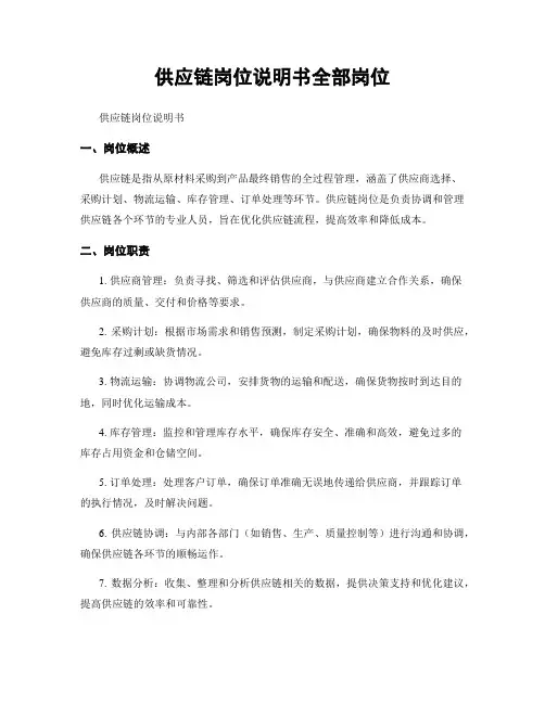 供应链岗位说明书全部岗位