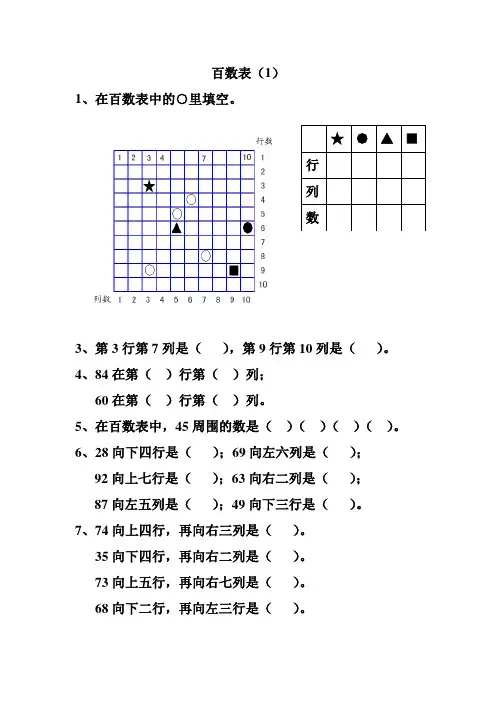 一年级做个百数表练习题