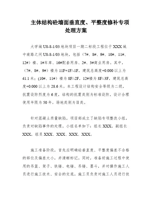 主体结构砼墙面垂直度、平整度修补专项处理方案