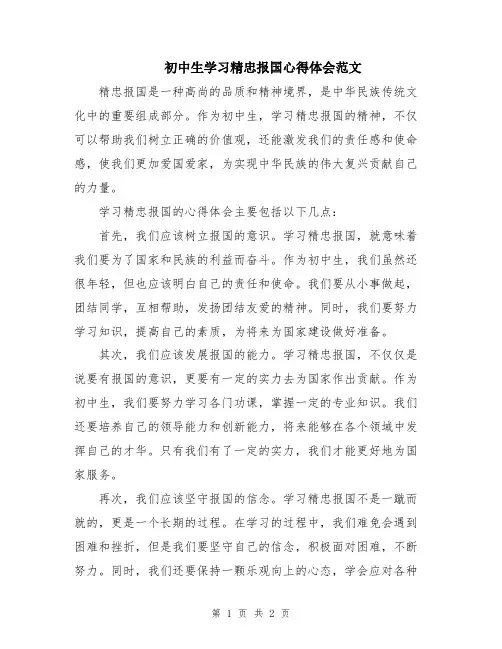 初中生学习精忠报国心得体会范文