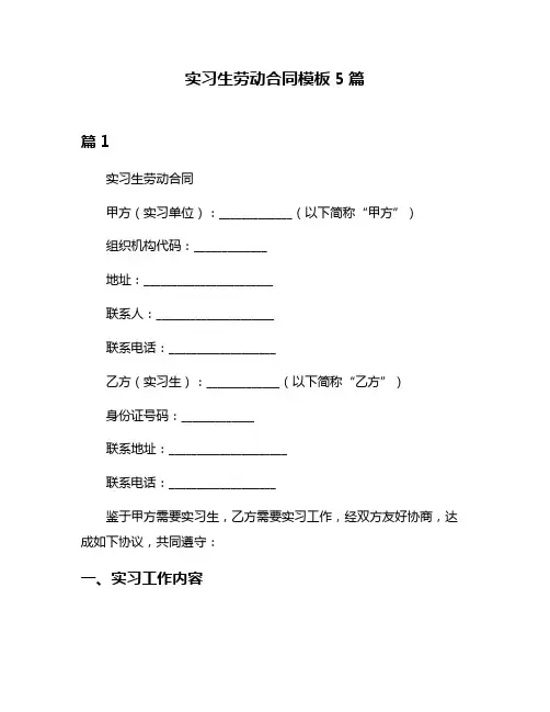 实习生劳动合同模板5篇
