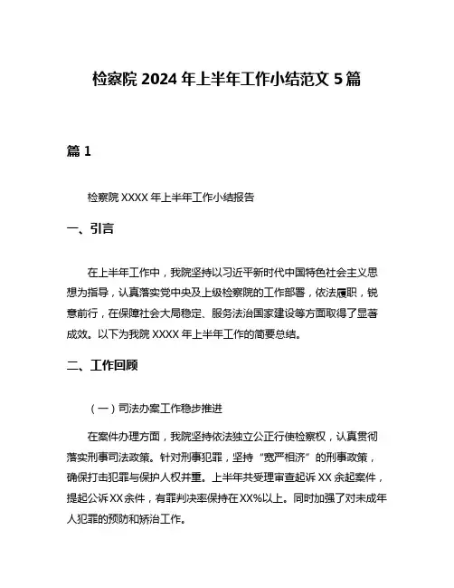 检察院2024年上半年工作小结范文5篇