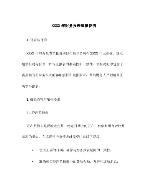 XXXX年财务报表填报说明