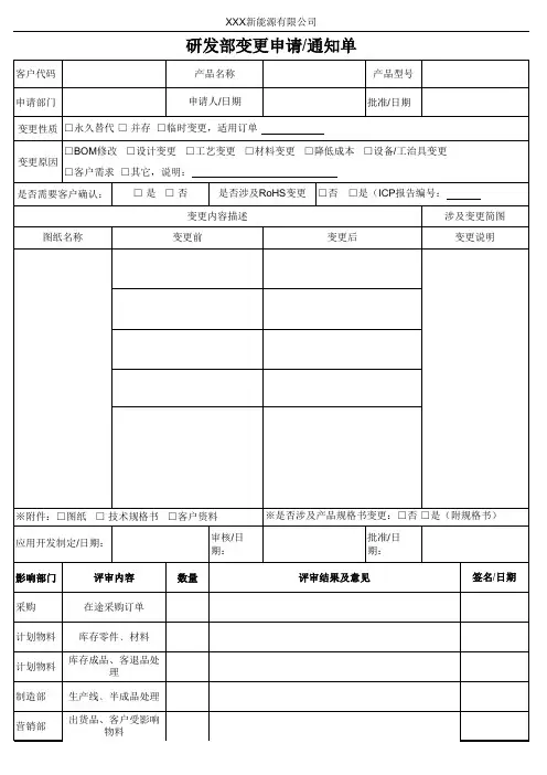 研发部变更申请通知单