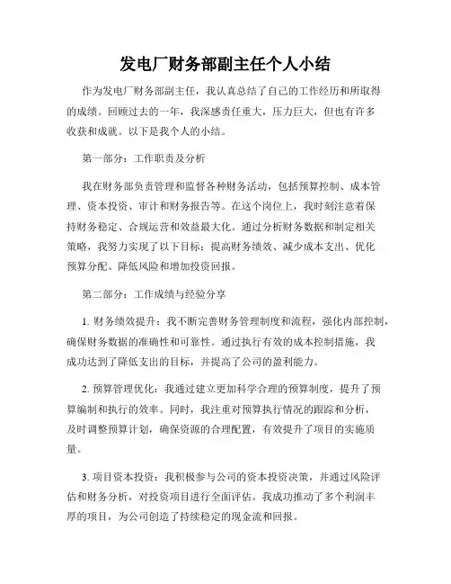 发电厂财务部副主任个人小结