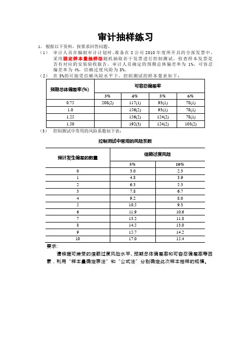 审计抽样练习——固定样本量抽样法