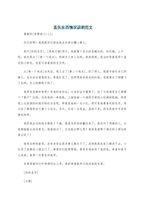 丢失东西情况说明范文