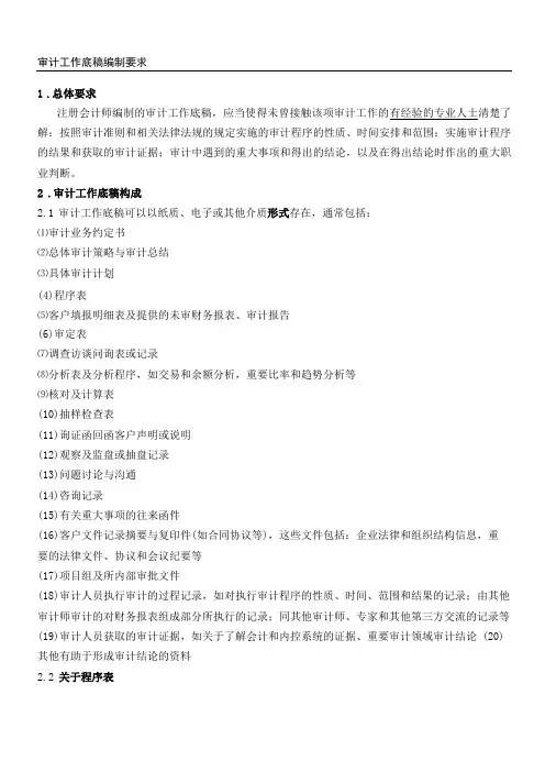 审计工作底稿编制要求