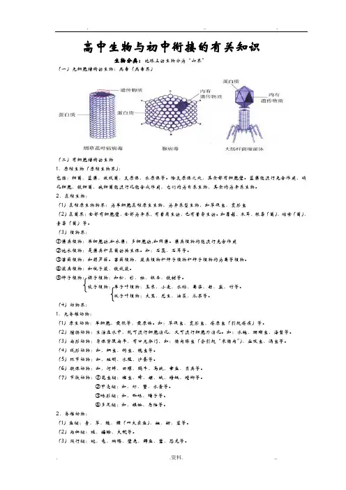 高初中生物衔接知识