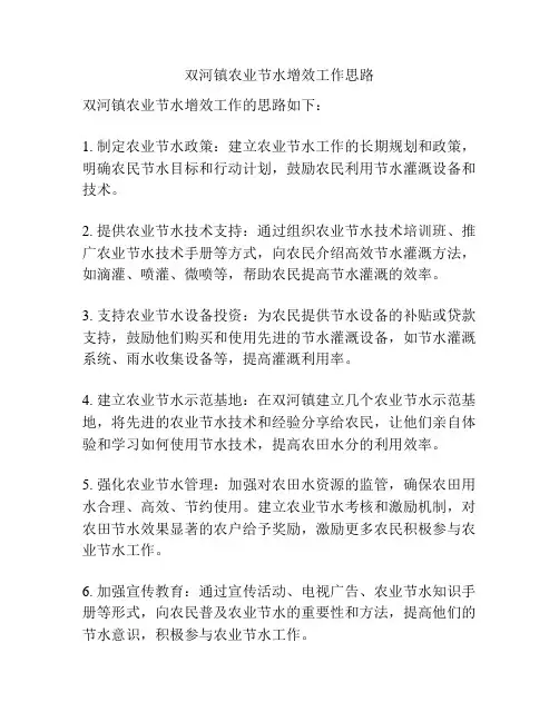 双河镇农业节水增效工作思路