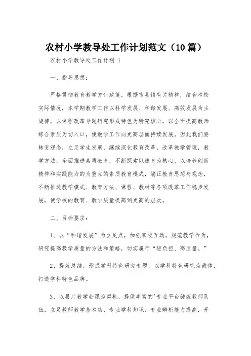 农村小学教导处工作计划范文(10篇)