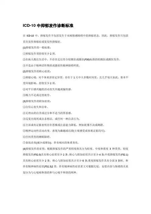 抑郁诊断标准