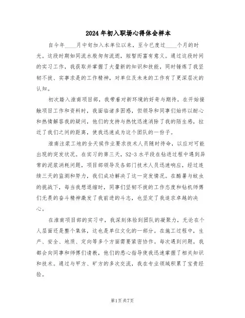 2024年初入职场心得体会样本（五篇）