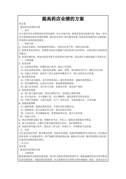 提高药店业绩的方案