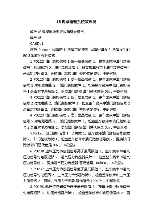 J6锡柴电装系统故障码