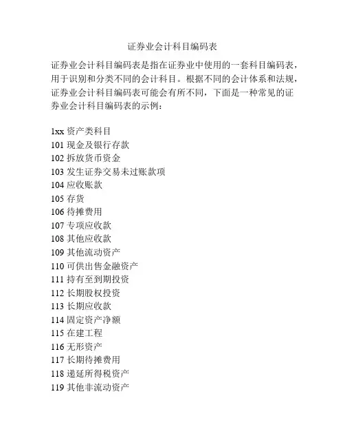 证券业会计科目编码表