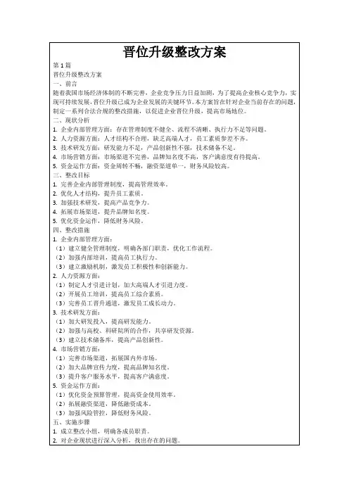 晋位升级整改方案