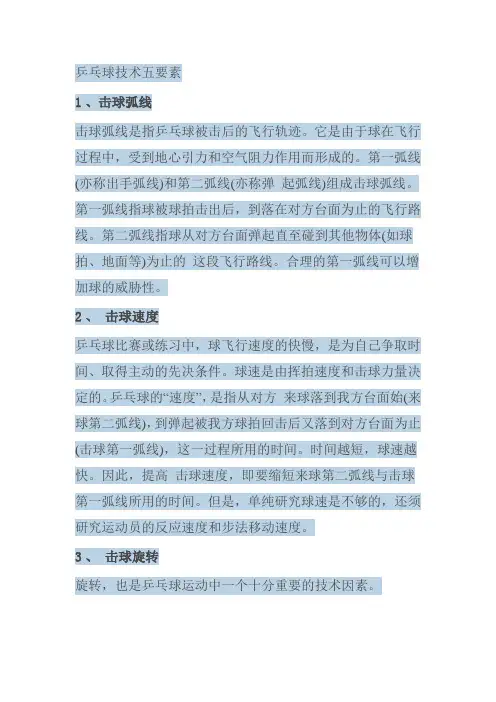 乒乓球技术五要素