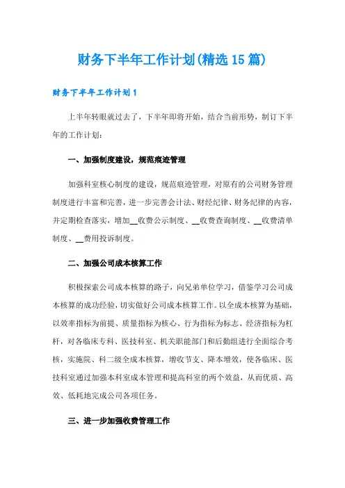 财务下半年工作计划(精选15篇)