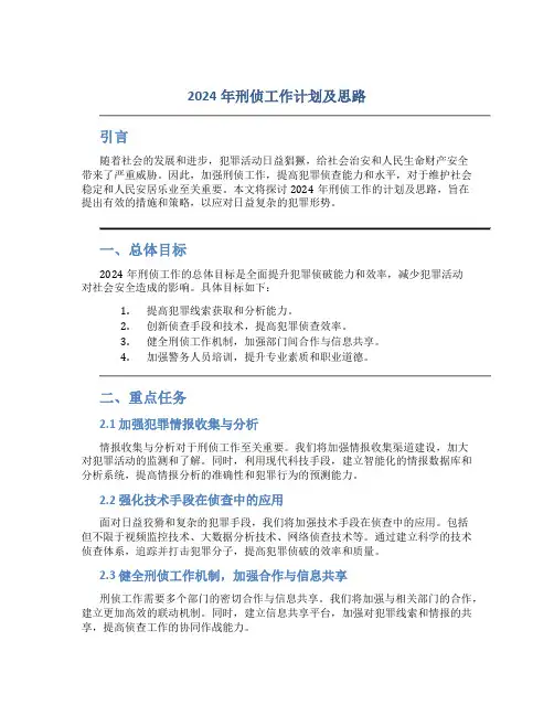 2024年刑侦工作计划及思路
