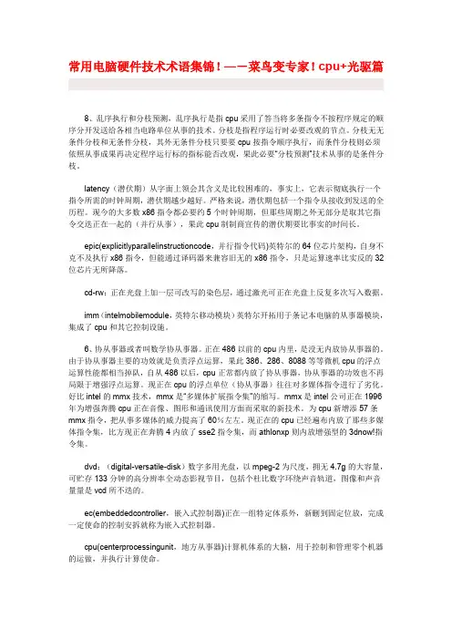 常用电脑硬件技术术语集锦概要