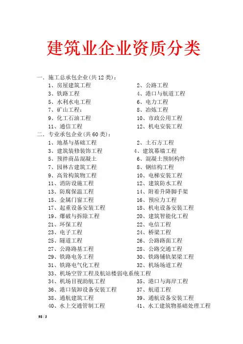 建筑业企业资质分类