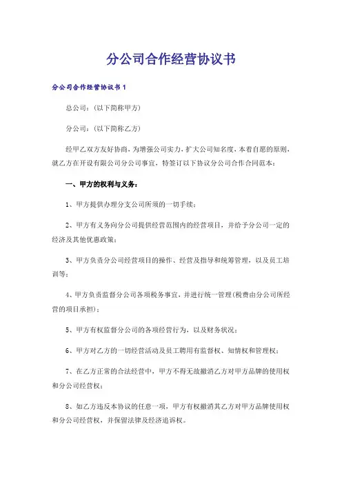 分公司合作经营协议书