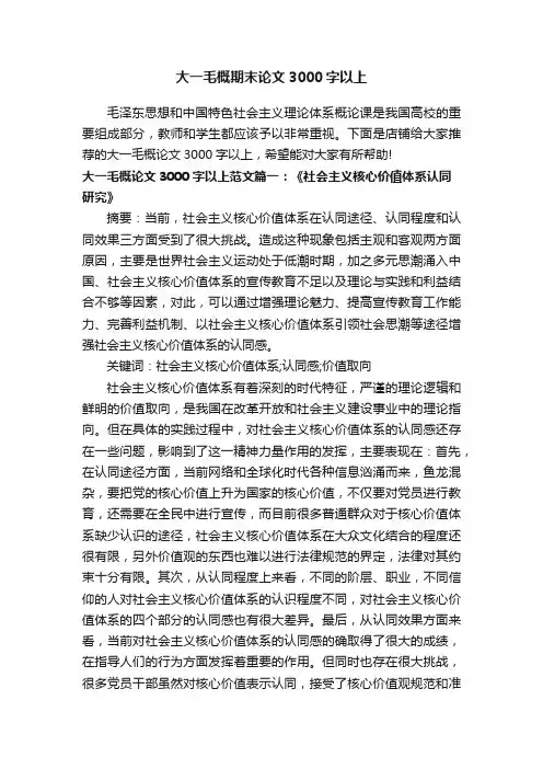 大一毛概期末论文3000字以上