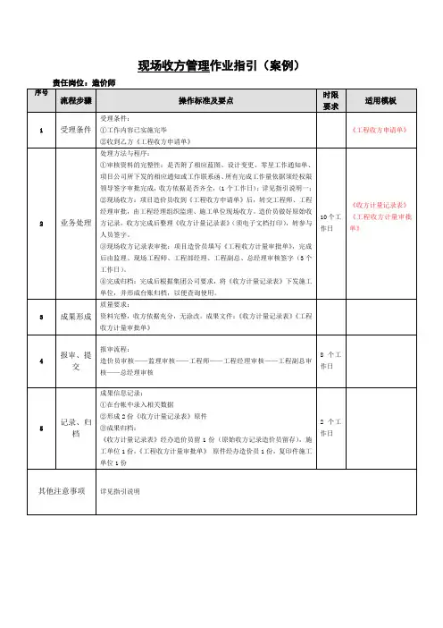 现场收方工作作业标准及流程