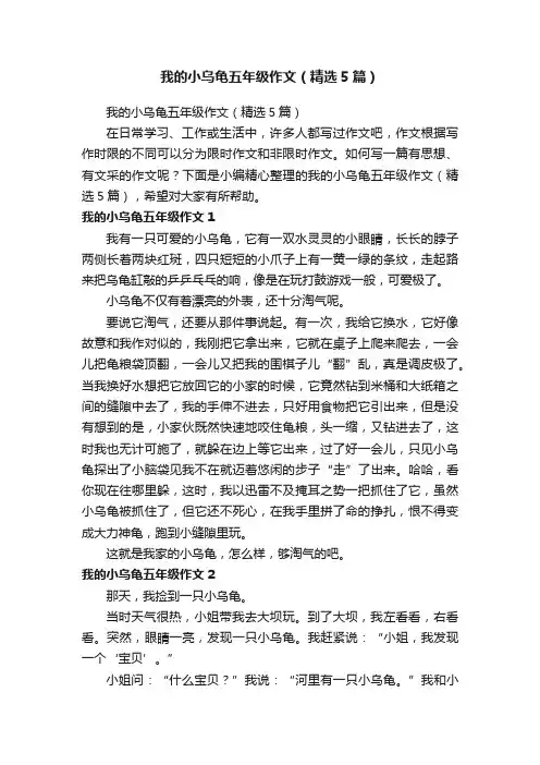 我的小乌龟五年级作文（精选5篇）