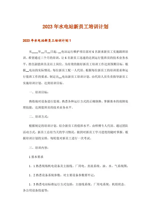 2023年水电站新员工培训计划