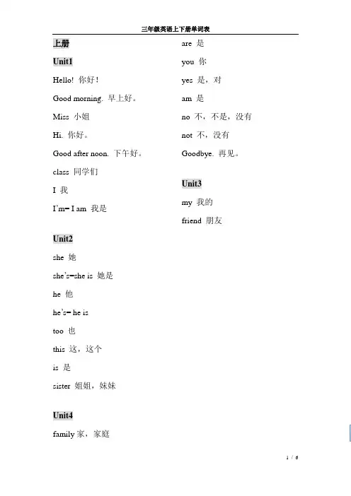 (完整版)苏教版译林三年级上下册单词表
