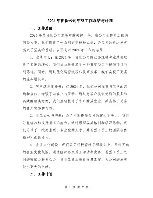 2024年担保公司年终工作总结与计划
