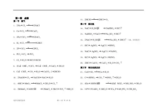 高中化学方程式大全(完整可打印版),推荐文档