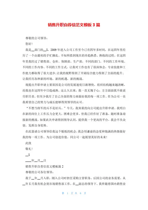 销售升职自荐信范文模板3篇