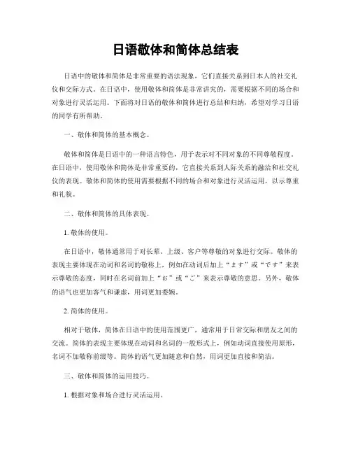 日语敬体和简体总结表