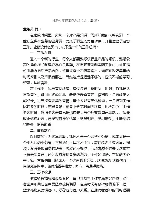 业务员年终工作总结（通用20篇）