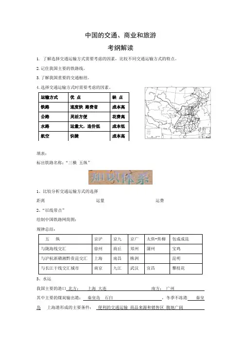 [区域地理]高三地理一轮复习必备精品：中国的交通、商业和旅游